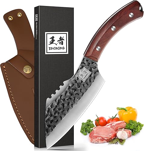 ENOKING Cuchillo de cocina japonés para cortar carne con vaina, cuchillo de carnicero forjado a mano para cocinar, cuchillo japonés para el hogar,