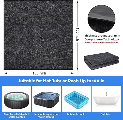 Miniatura 2 de Tapete inflable extra grande para bañera de hidromasaje de 100 x 100 pulgadas, respaldo antideslizante impermeable, protector absorbente para suelo