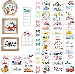 Bencailor 48 Pcs Interchangeable Seasonal Tiered Tray Decor Set Farmhous...