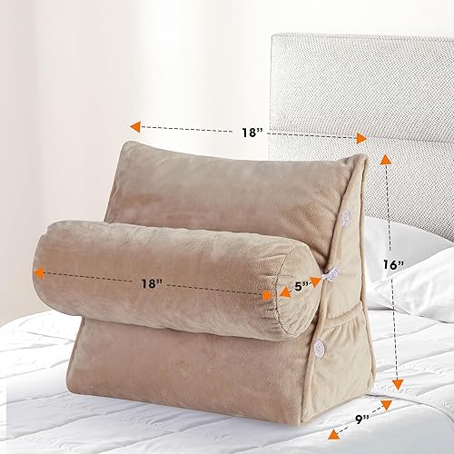 Miniatura 10 de Cheer Collection Almohada de cuña de lectura para sofá y cama con almohada ajustable para el cuello, lavable a máquina, rosa intenso
