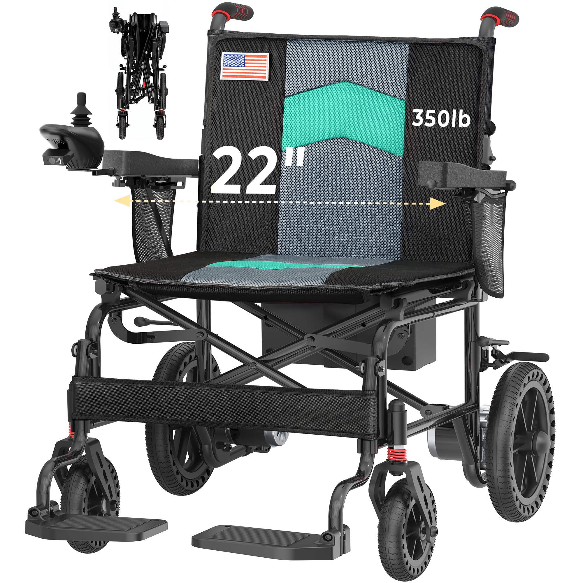 22” Wide Seat Electric Wheelchairs for Adults, 350 LB Capacity (Blue)