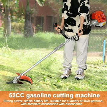 Gas String Trimmer, 52cc 2 in 1 Gas Powered Weed Eater & Hedge Trimmer, 2-Stroke Grass Trimmer, Handheld String Trimmer for Yard Maintenance,Handle & Shoulder Strap Included (Orange)