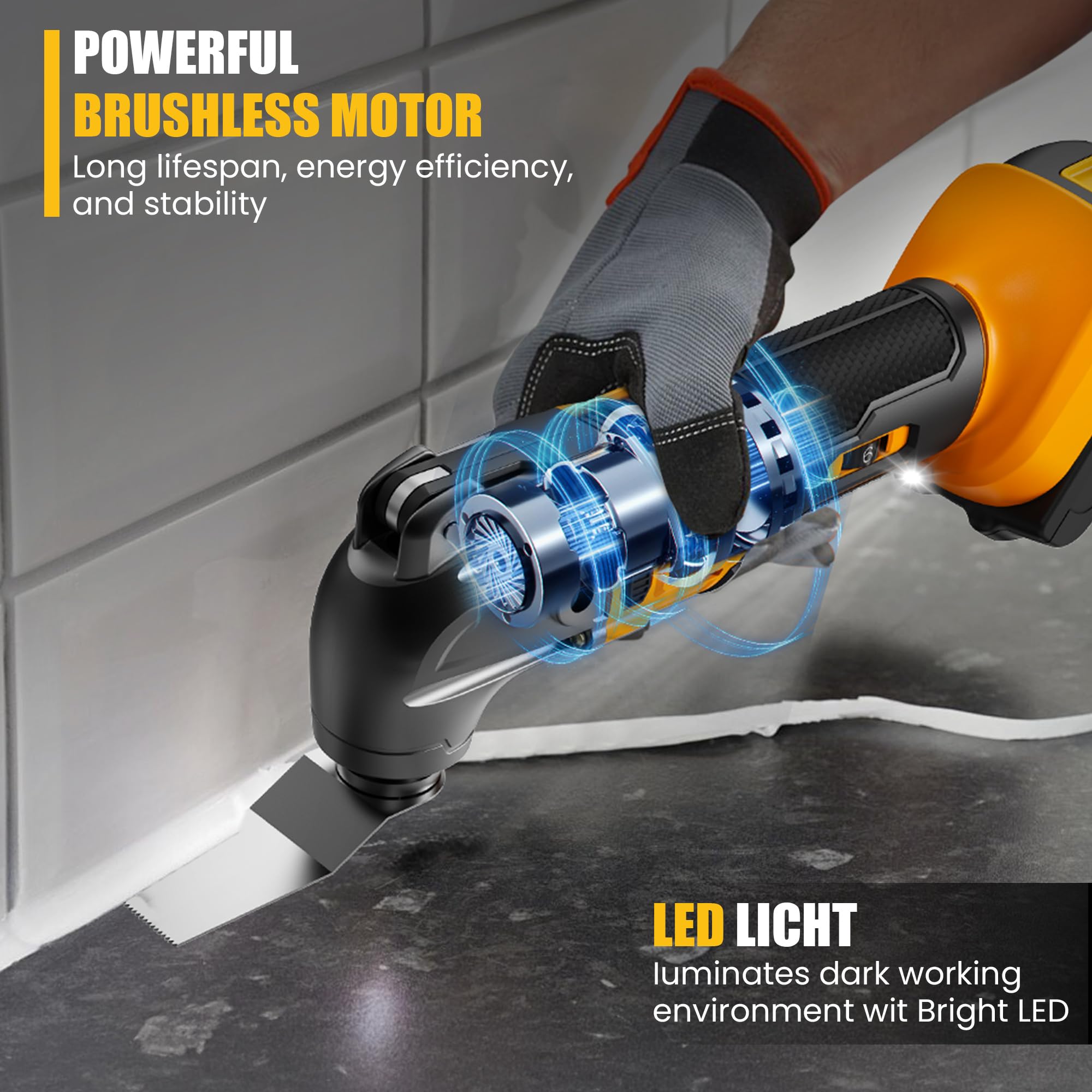 Cordless Oscillating Multi-Tool - DeWalt 20V Battery Compatible (Battery Not Included), 6-Speed 21000 OPM, 4.5° Oscillation for Fast Smooth Cutting, with LED Light, Wood Cutting Blades & Sanding Pads Cordless Oscillating Multi-Tool - DeWalt 20V Battery Compatible (Battery Not Included), 6-Speed 21000 OPM, 4.5° Oscillation for Fast Smooth Cutting, with LED Light, Wood Cutting Blades & Sanding Pads