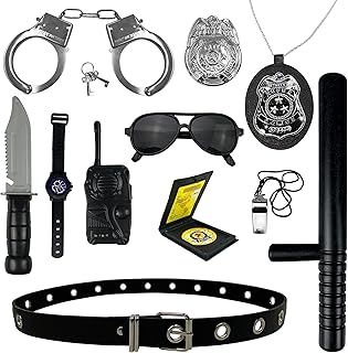 HAVAGDTM 11 PCS Police Role-Playing Toy Set Police Pretend Play Toy Cosplay Accessories Toy Handcuffs Baton Sunglasses Walkie-talkie Watch Police Card for Police Toy Party Toys Gifts