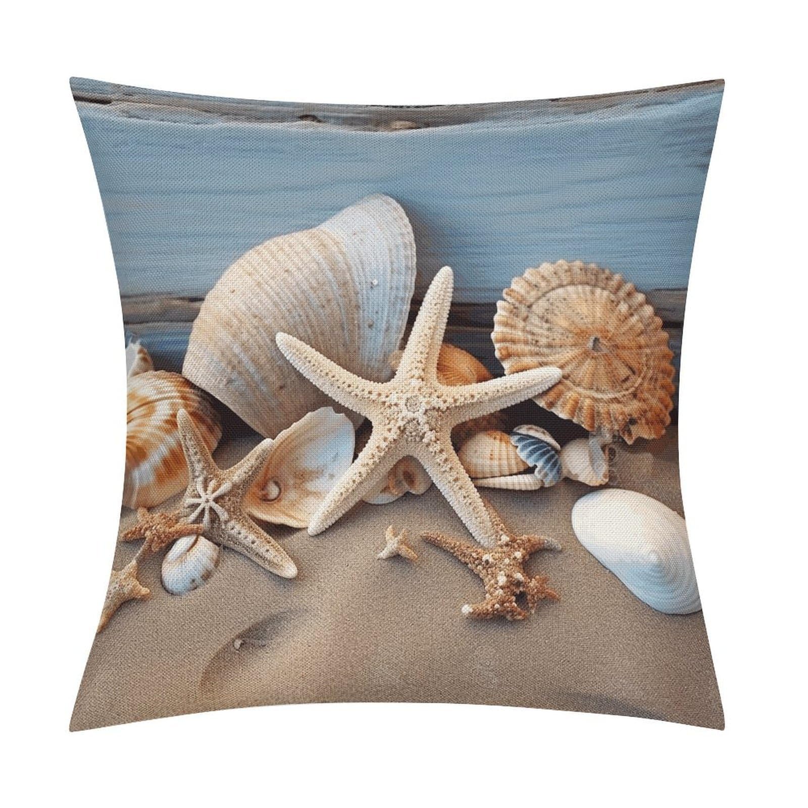 Adfgyerh Style Seashells Starfish Sand Pillow Covers Soft And Comfortable Invisible Zipper ，Home Decor 18X18 Inch Edging Technology，Throw Pillow Covers For Couch Sofa Bedroom Living Room.
