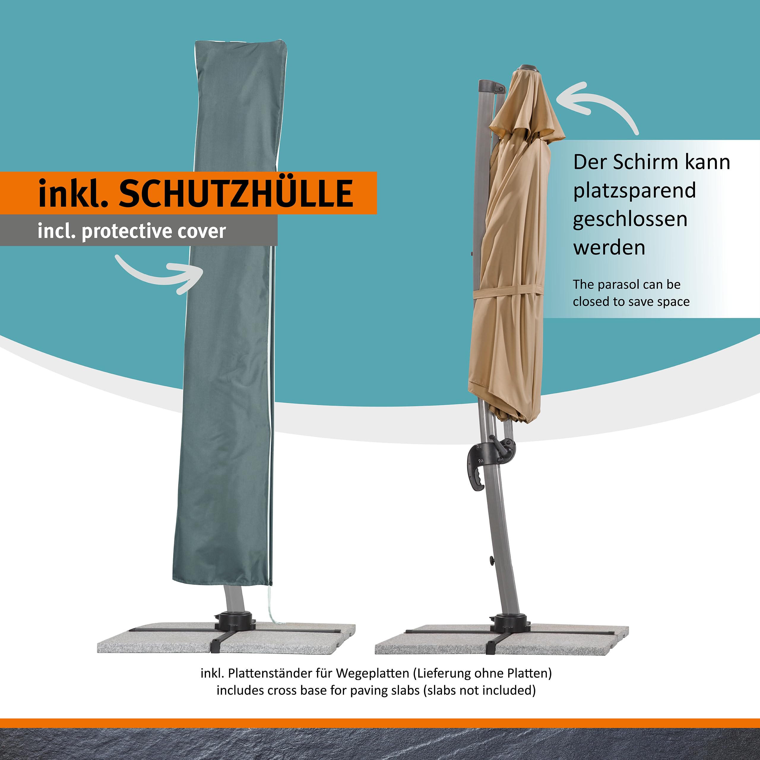 Schneider Sonnenschirm Rhodos Rondo, sand, 350 cm rund, 792-16, Gestell Aluminium, Bespannung Polyester, 22.4 kg