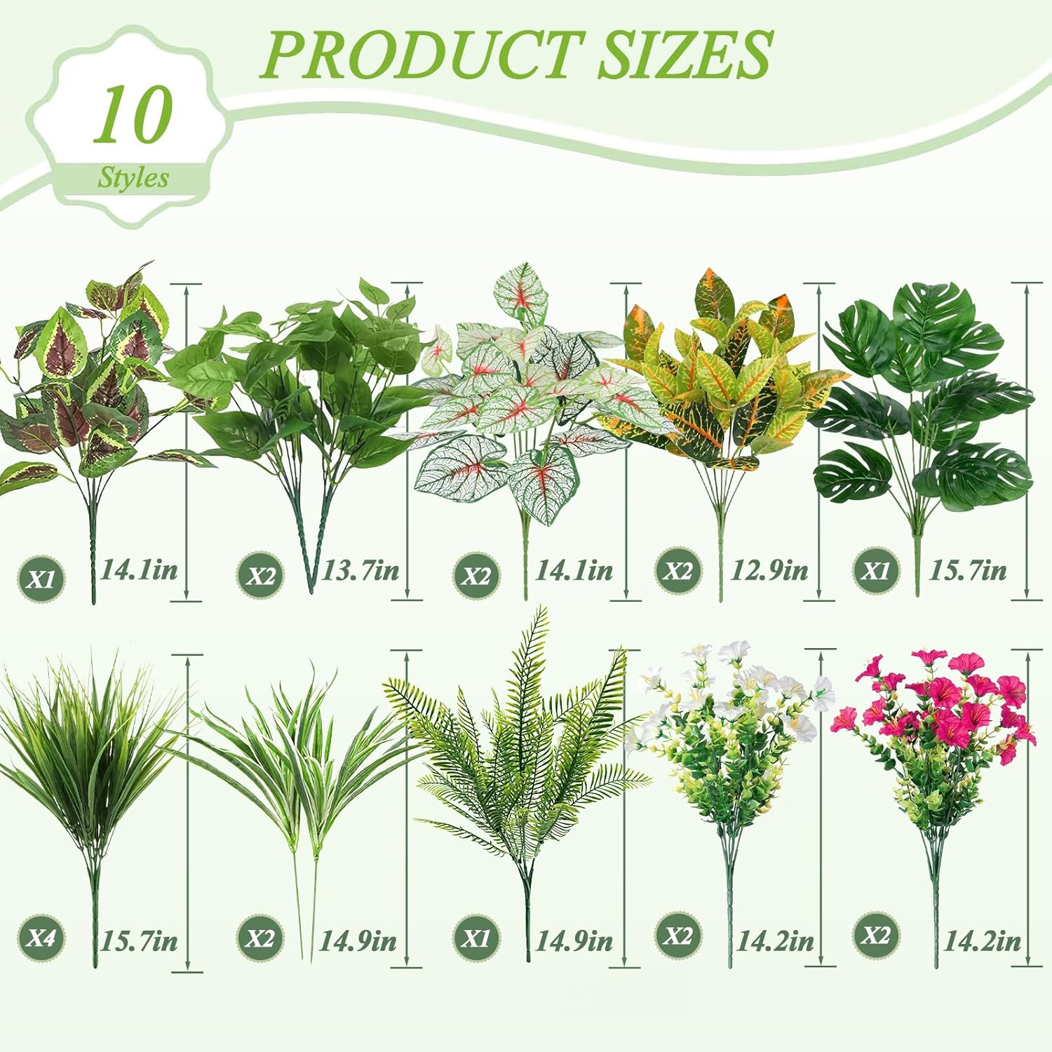 19PCS Artificial Plants Outdoor UV Resistant Faux Greenery Stems & Flowers Realistic Fake Shrubs Bushes for Patio Garden Front Porch Yard Decor - Image 2