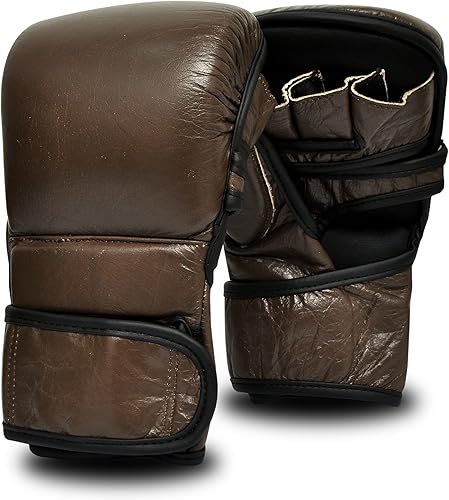 Miniatura 2 de PFG Brown - Guantes de combate vintage de MMA, piel auténtica para Sparring