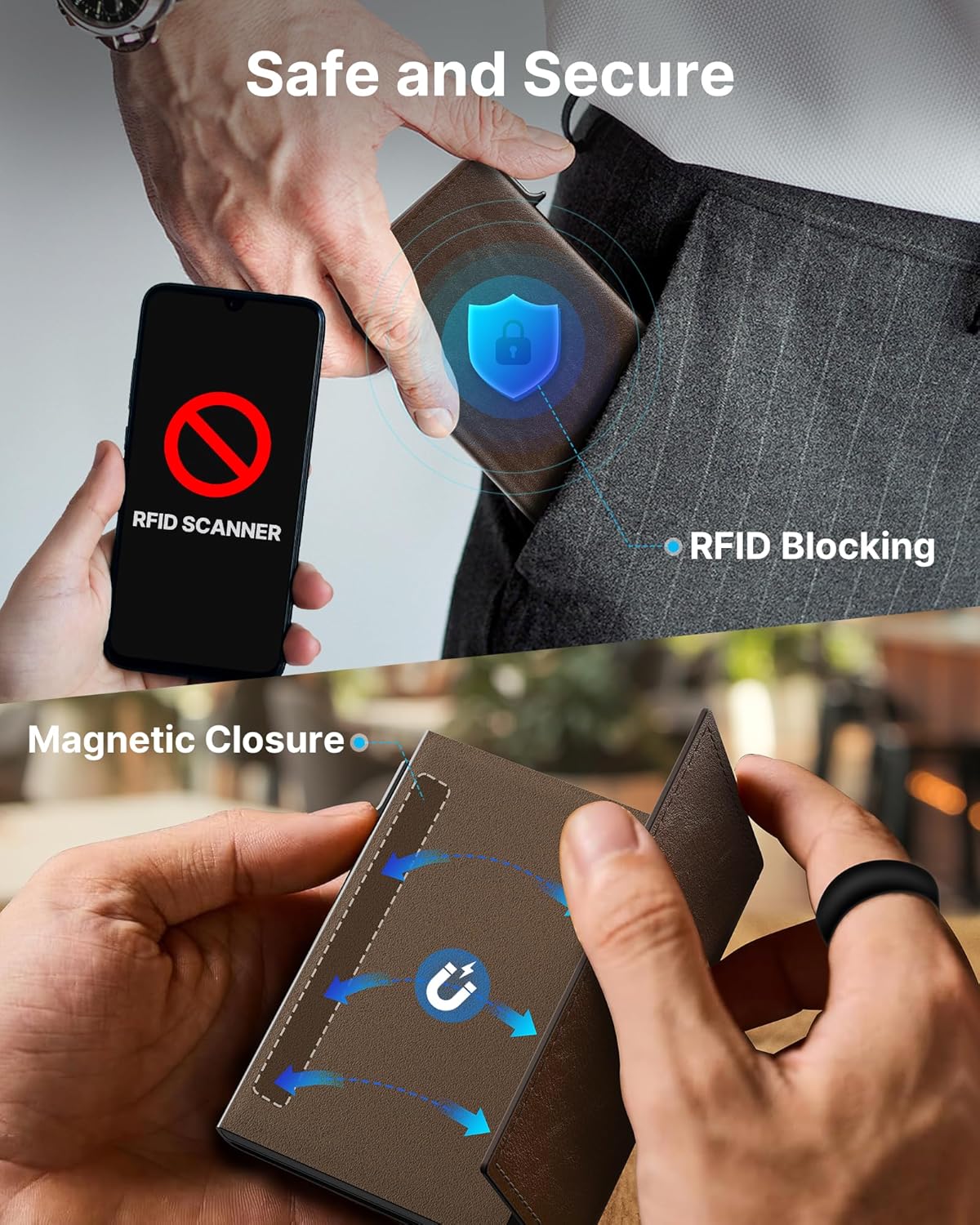 typecase Mens Wallet Card Holder: Pop Up Aluminum Case, Genuine Leather, Smart, RFID Blocking, Slim, Minimalist, Front Pocket - 9-14 Card Capacity | ID Window | Cash Slot (Black Brown) - Image 7