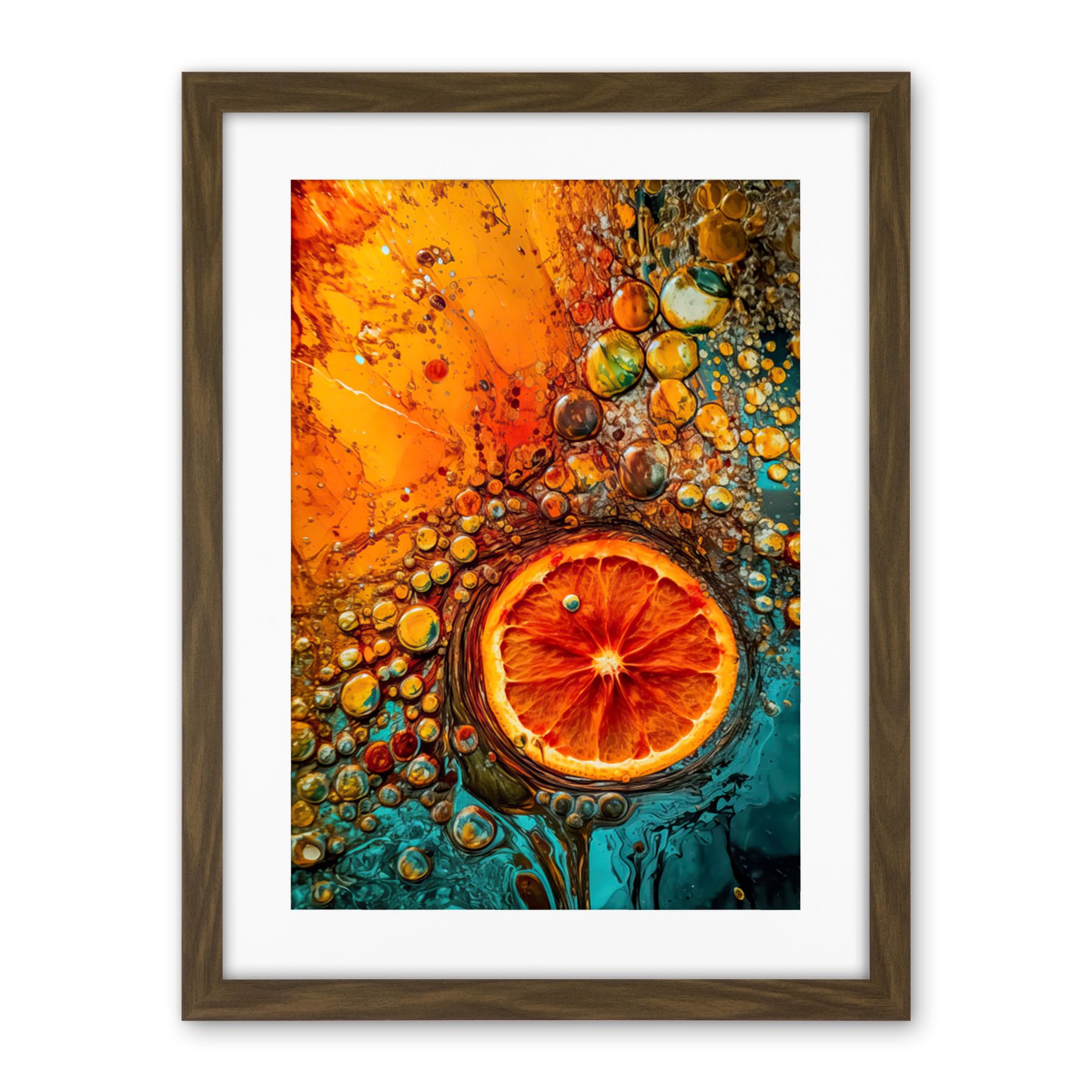 Artery8 Abstract Liquid Paint Dried Orange Fruit Slice Artwork Framed Wall Art Print 18X24 Inch