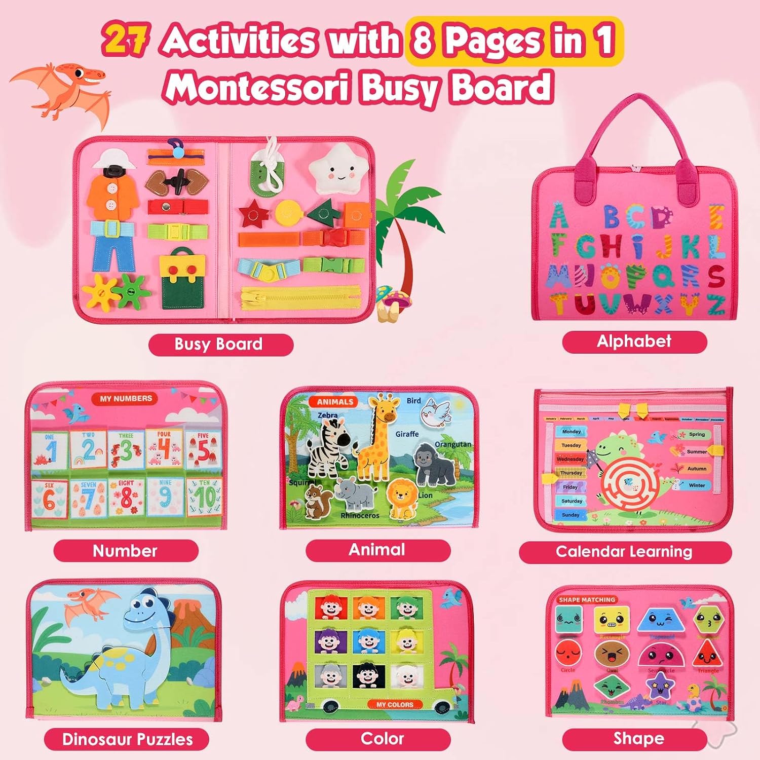 GOLIYEAN Toddler Busy Board – Montessori Toys for Toddler Girl Birthday Gifts, Educational Learning Sensory Busy Book for Toddlers, Quiet Activity Books for Toddlers, Airplane Car Travel Toys