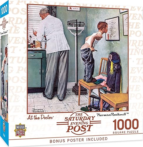 MasterPieces - Rompecabezas Saturday Evening Post de Norman Rockwell, collage Con el doctor, 1000 piezas, At the Doctor