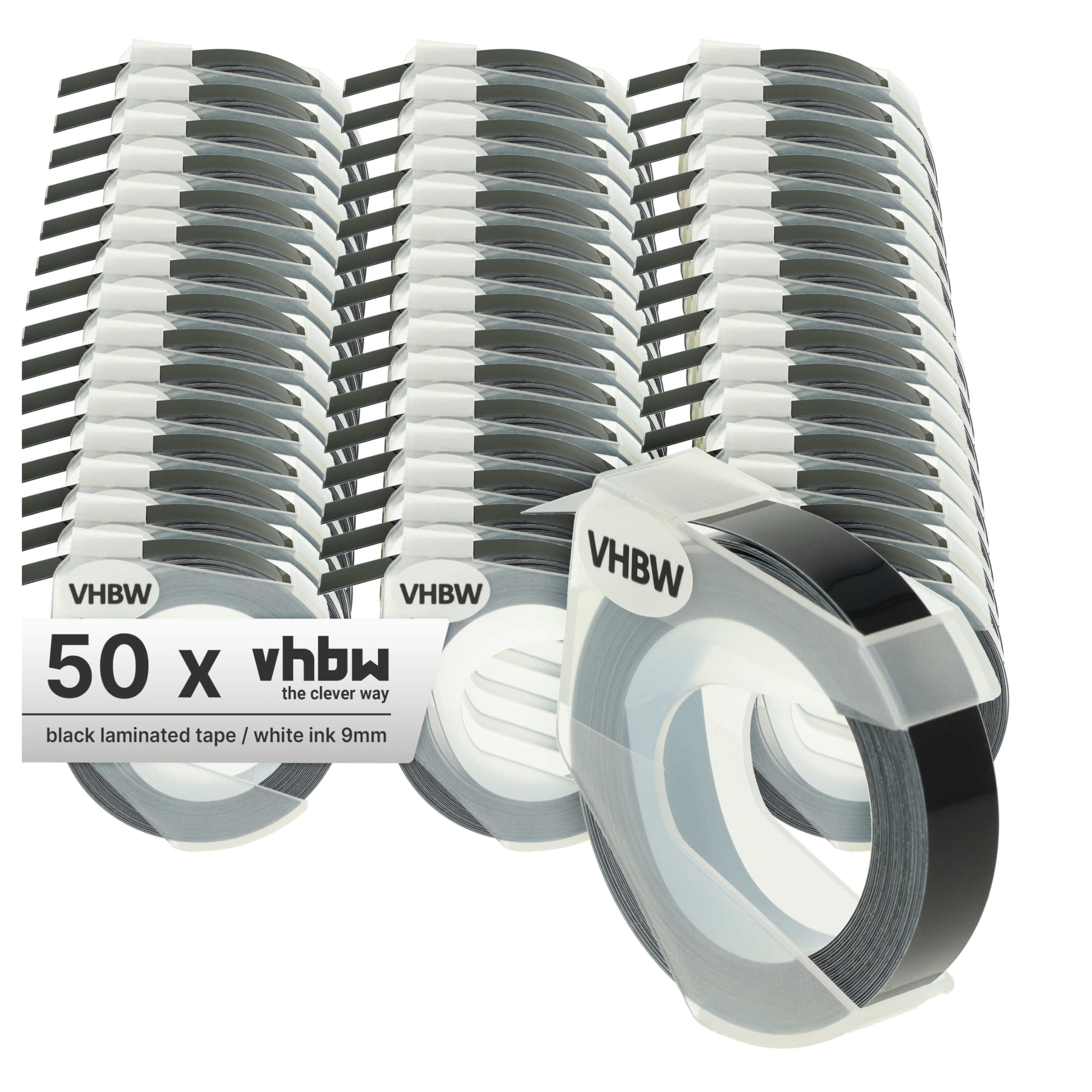 vhbw 50x cinta de estampación 3D, de escritura compatible con Motex 5500B, 5500A impresora etiquetas 3m x 9 mm blanco a negro