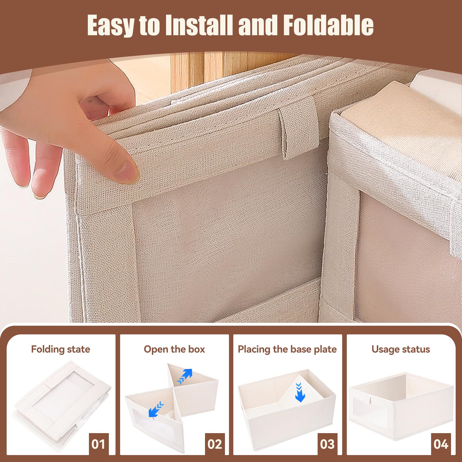 Scatole Portaoggetti Pieghevoli, Set di 3 Contenitori, Organizzatori per Armadio 40 x 27 x 17 cm, Cubo Pieghevole in Tessuto con finestra trasparente,Maniglie, per Armadio, Vestiti, Libri,Giocattoli