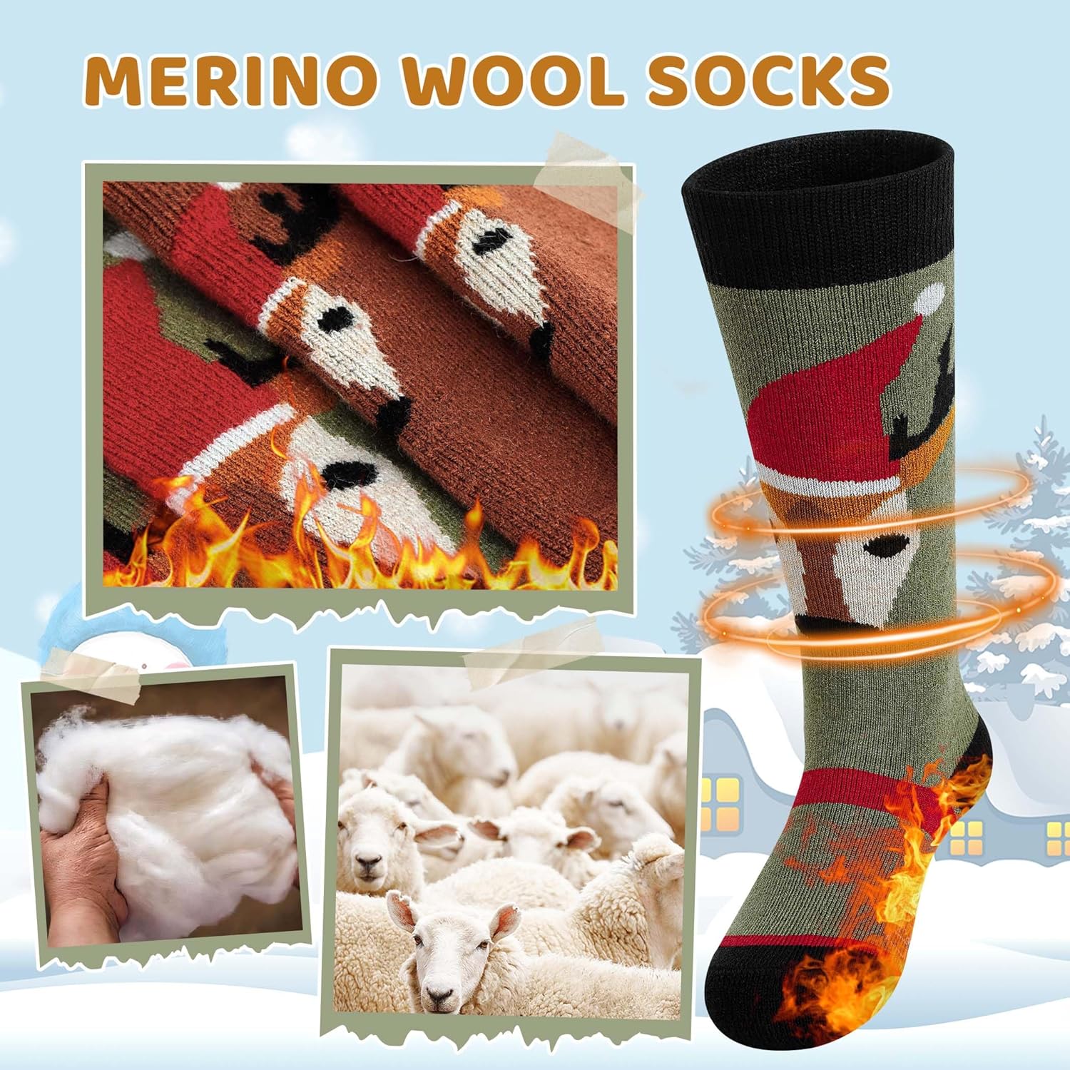 Merino Wool Ski Socks Kids 2 Pairs, Winter Warm Knee High Snowboarding Thermal Skating Socks for Boys Girls Toddlers - Image 3