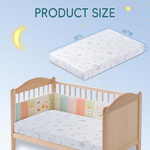 Miniatura 3 de Colchón Pack and Play de 38 x 26 pulgadas, colchón portátil para cuna de viaje, transpirable, suave, espuma de alta densidad y funda extraíble