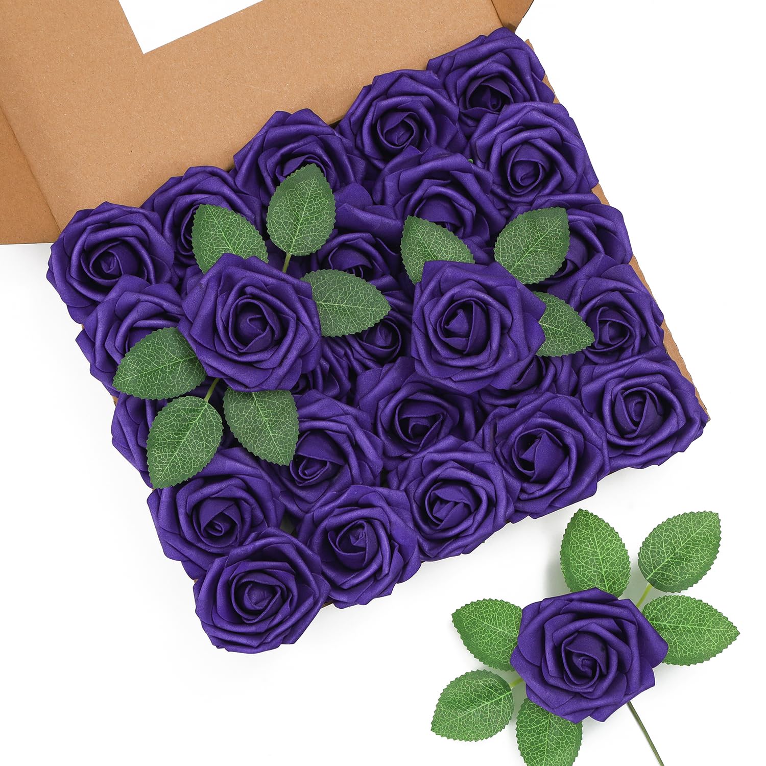 LEUCHTAMOR 25Pcs Artificial Roses Flowers Purple Foam Roses Real Touch Fake Rose Heads for DIY Flower Garland Baby Shower Wedding Bridal Bouquets Table Floral Arrangement Party Home Decoration