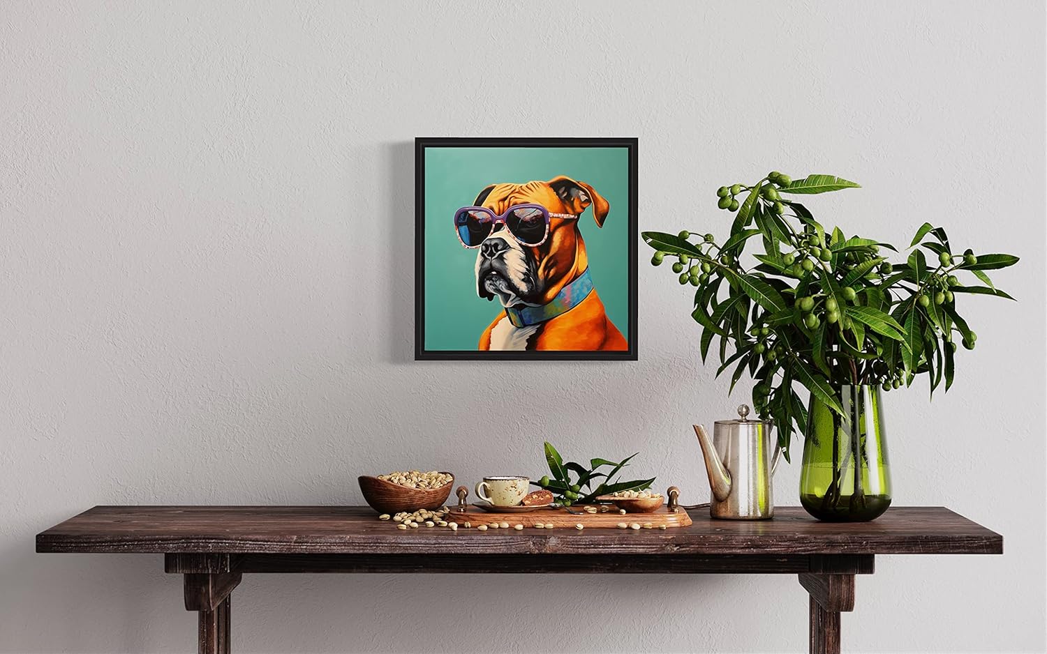Boxer Dog Art Print Poster, Wall art Painting Decor, Puppy Pop Art Home Decor Artwork For Bedroom Living Room Bathroom Decor, Puppies Colorful Photo (Boxer Sunglasses, 16x16 inches + (Black Frame))