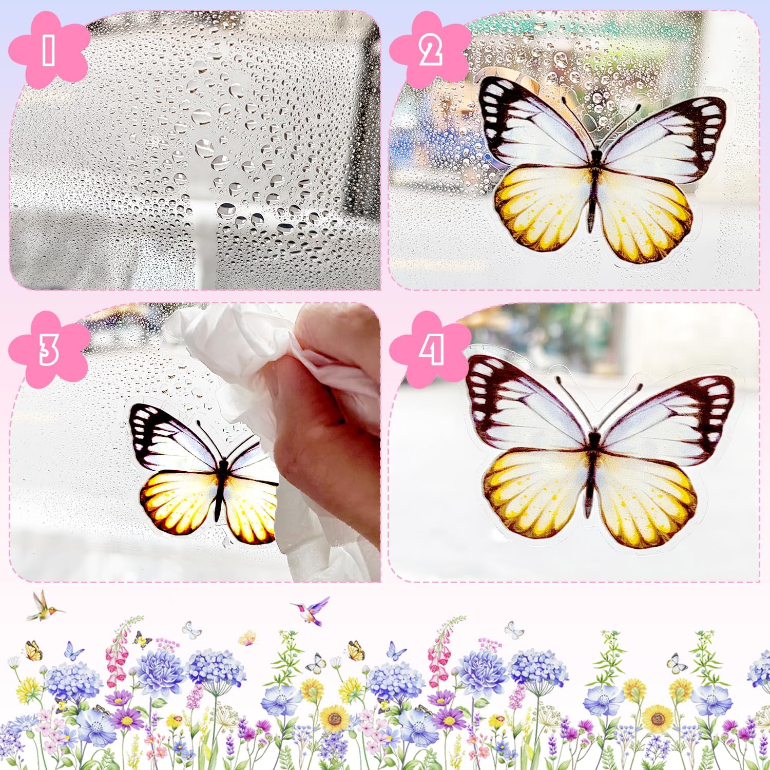 Window Stickers, Spring Summer Window Stickers for Glass Window Decals for Glass Clings Hummingbird Floral Butterfly Window Stickers Double-Sided Glass Door Stickers for Home Decoration