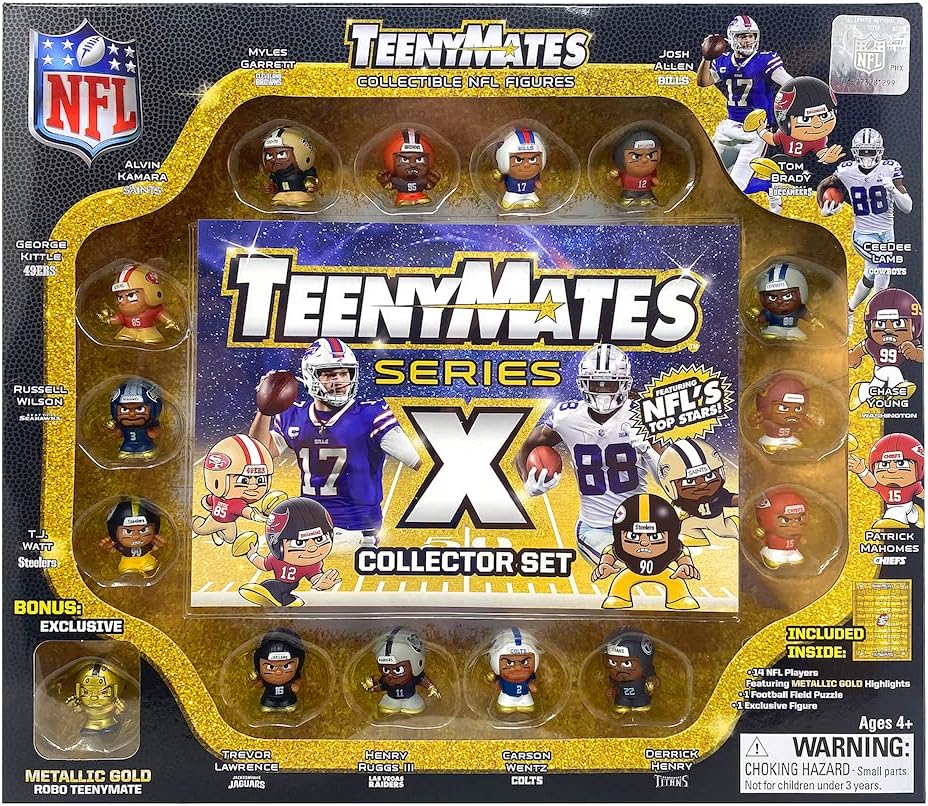 Party Animal Teenymates 2021 NFL Series X (10) - NFL Player Mini Figures Collector Box Set 14 Players Plus Rare Exclusive Metallic Gold Robo Minifigure : Toys & Games