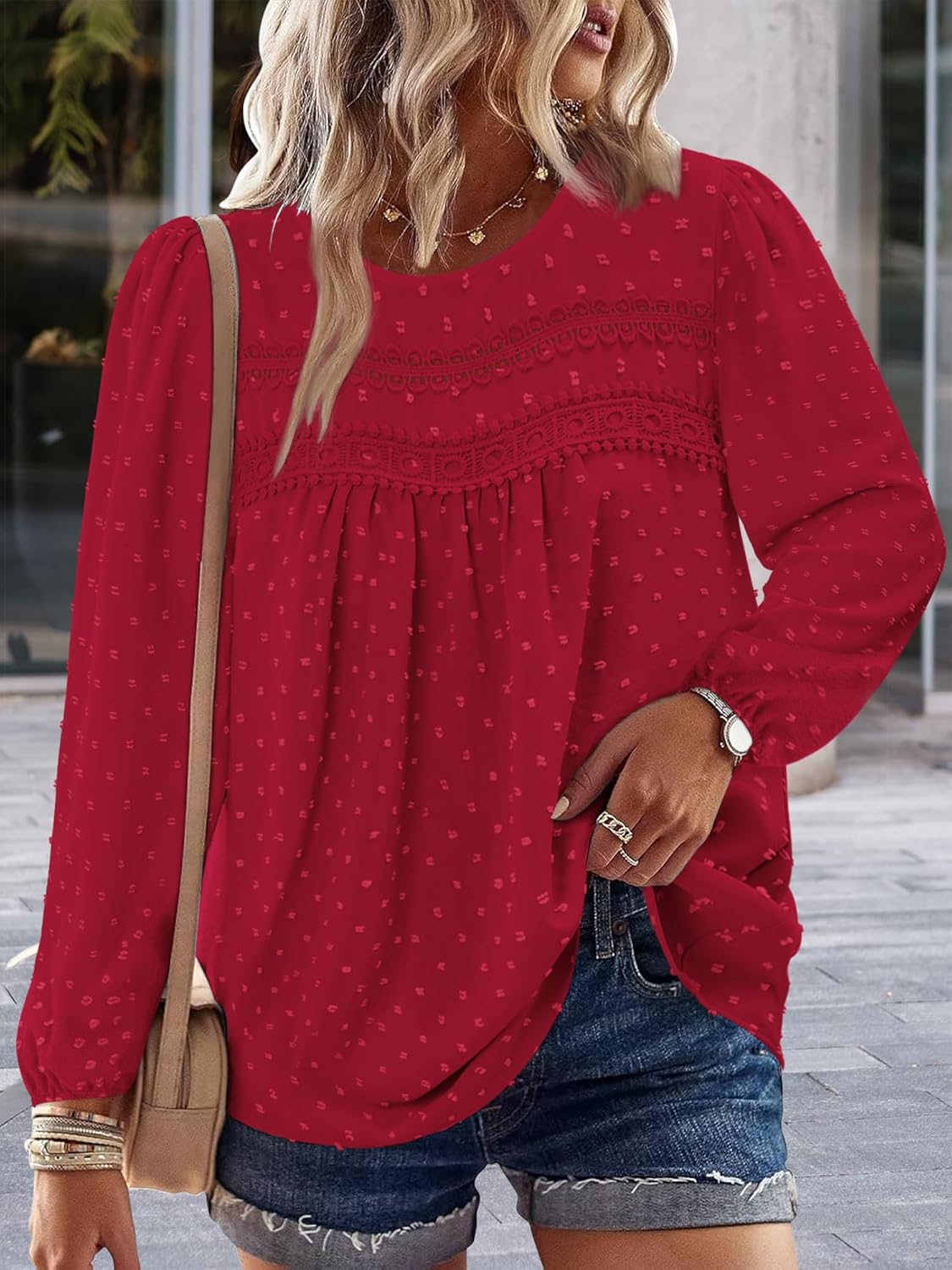 BETTE BOUTIK Womens Boho Fall Long Sleeve Shirts Crewneck Dressy Casual Blouses Trendy Flowy Tops - Image 2