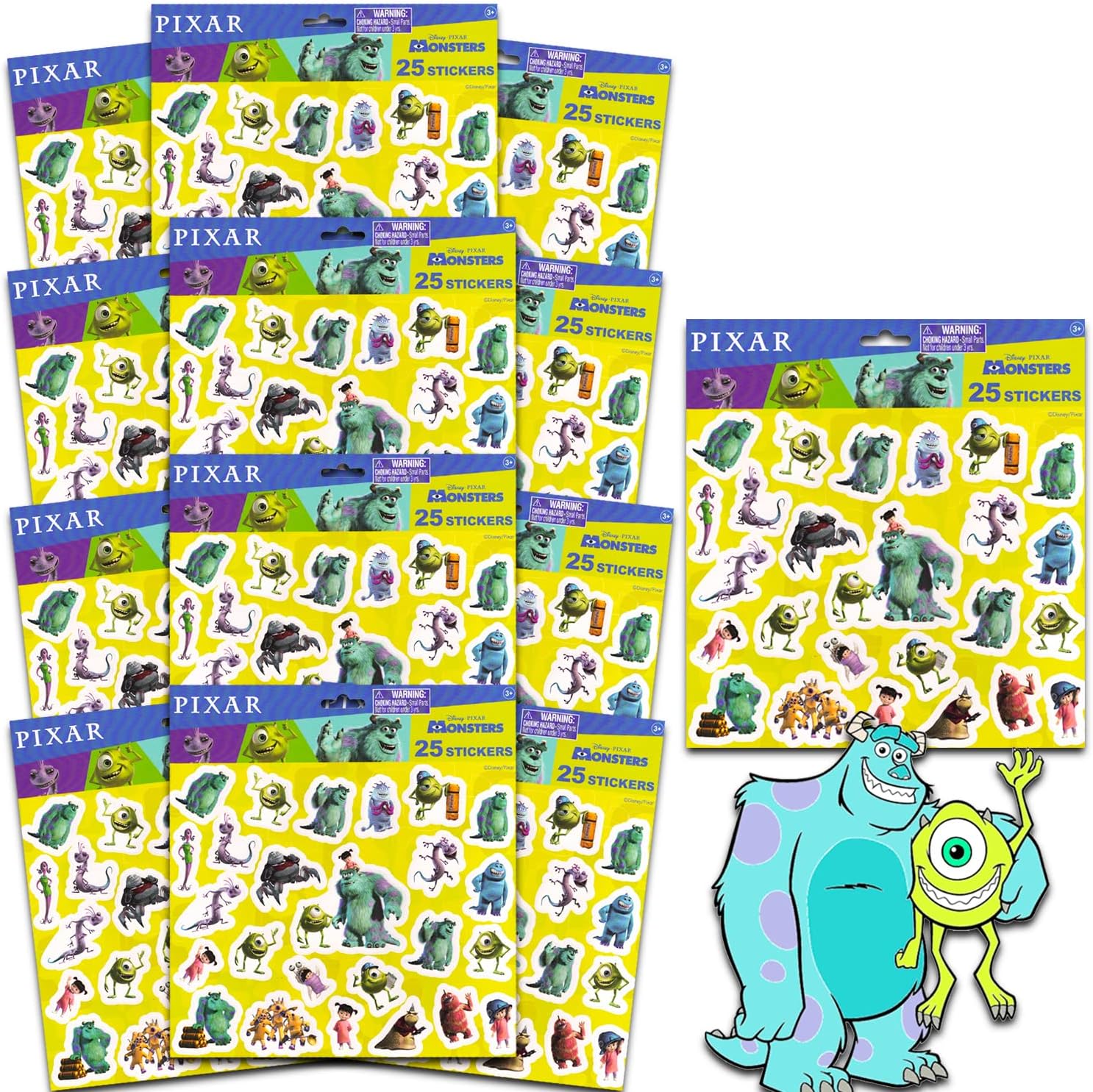 Monsters Inc Stickers 12 Pack - 300 Disney Monsters Inc Stickers for Monsters Inc Party Supplies, Party Favors, Disney Birthdays, More | Monsters Inc Stickers for Kids