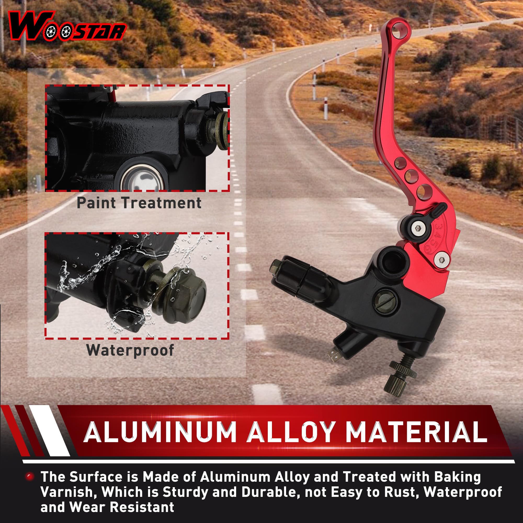 WOOSTAR 22mm Standard 7/8" Regolabile Frizione Leva Pompa Freno Frizione Set con Ruotare la Manopola Dell'acceleratore Sostituzione per Majesty T3 T5 T6 Moto Dirt Pit Bike Scooter ATV Rosso