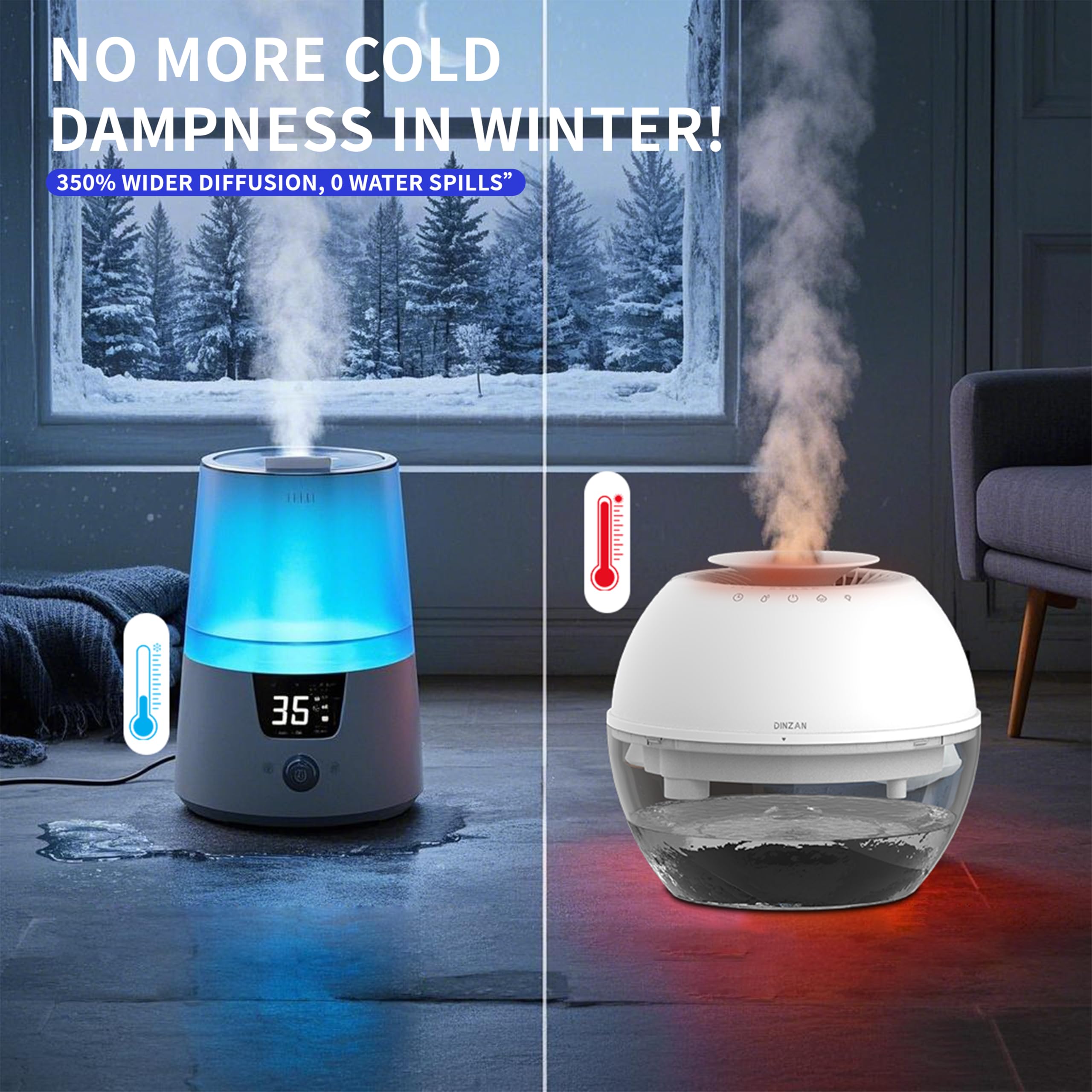 DINZAN 2 In 1 Humidifier Dehumidifier Combo Small Dehumidifer for