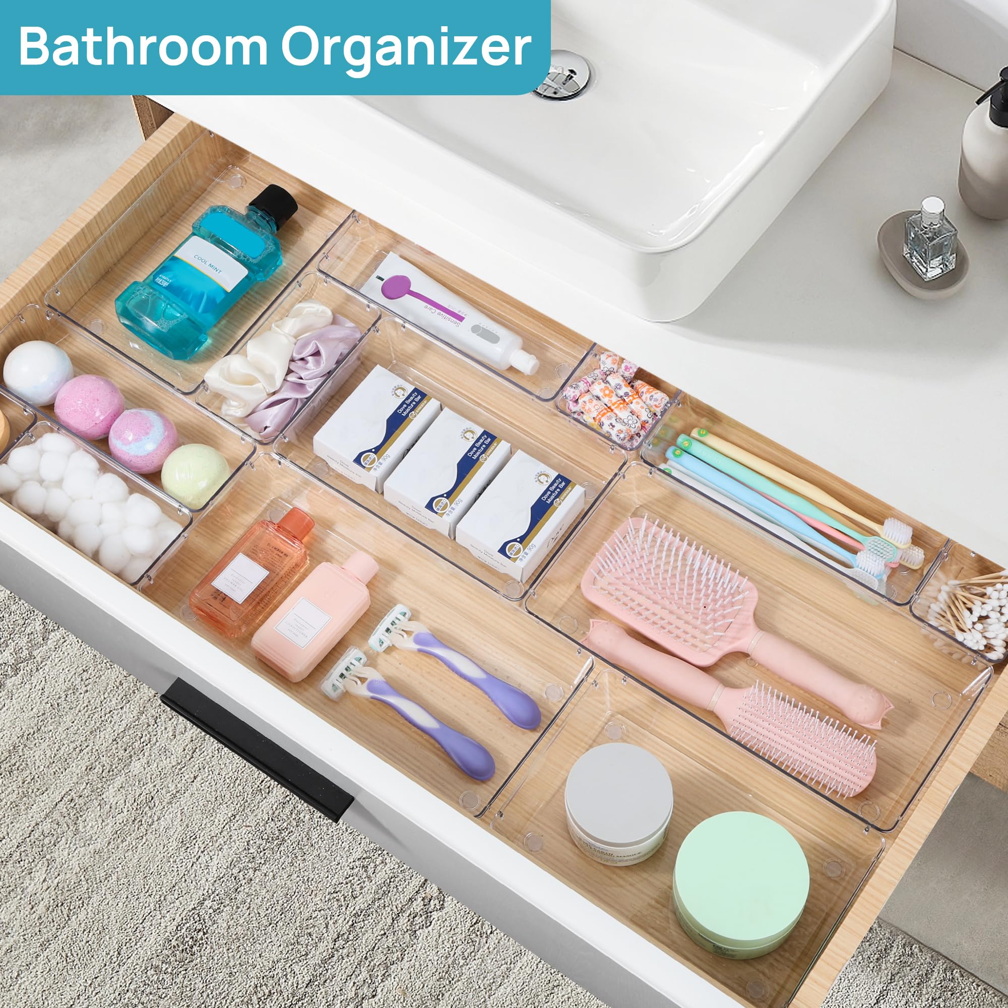 Vtopmart Set di 88 organizer per cassetti in plastica trasparente