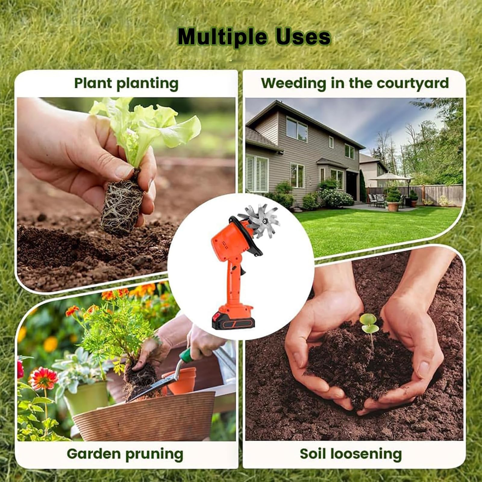 Motoculteur sans Fil 21 V pour Le Jardinage, Motoculteur Électrique, Fraise À Main avec 2 Batteries Et Chargeur, Largeur De Travail De 10 Cm, Profondeur De Travail De 10 Cm, pour Biner