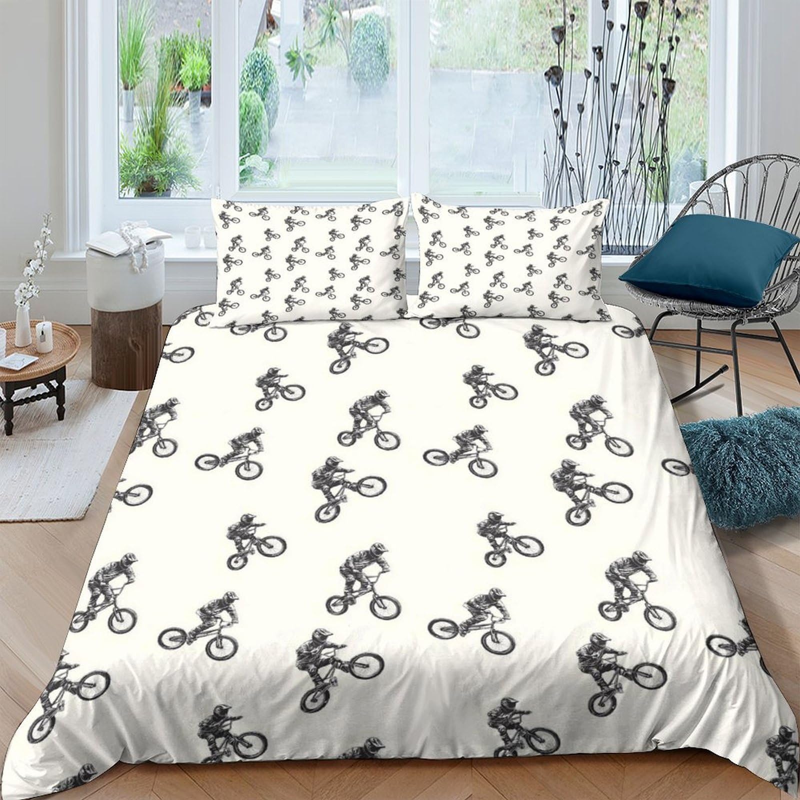 Ctjqhvkz Style-1 3D Printed Bmx Bike Pattern Fitted Sheet Microfiber Soft Breathable Extreme Sports Bed Cover For Bedroom Dorm Mattress Protection Decor Single（135X200cm）
