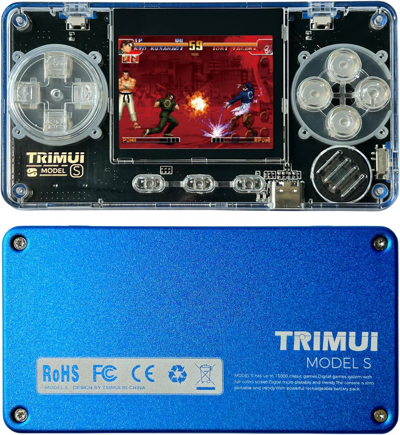 TRIMUI Model S Mini Handheld Game Console, 2 inch Small IPS Screen Retro Video Game Console, 64G TF Card, Metal Upgraded Version, ARM628 Processor (Blue-32GB)