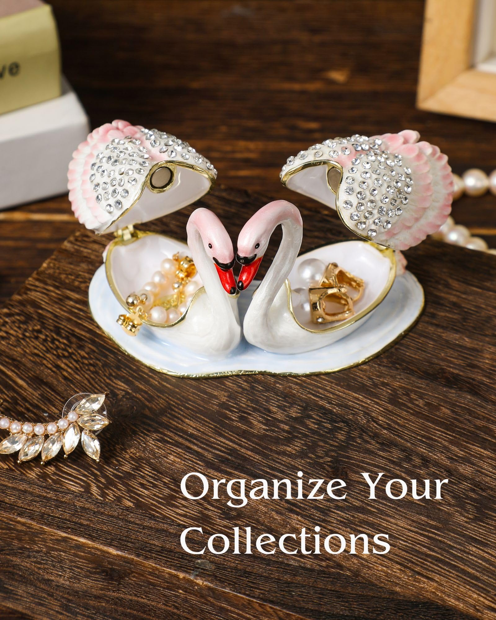 Hand Painted Teddy Bear Trinket Box - Enamel Vintage Jewelry Organizer With Hinged Lid