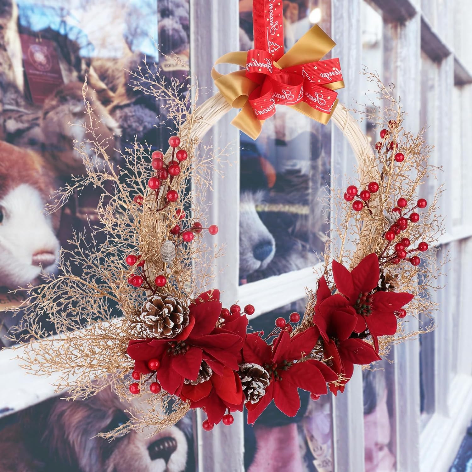 Topyond リース ゴールドミストシミュレーション 50cm 吊り下げクリスマスデコレーション ホリデーウィンドウディスプレイ用