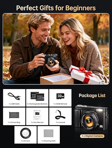 Miniatura 8 de Cámara digital 4K para fotografía, 64MP de enfoque automático WiFi Vlogging Cámara para YouTube con pantalla abatible de 180 de 3 pulgadas, cámara