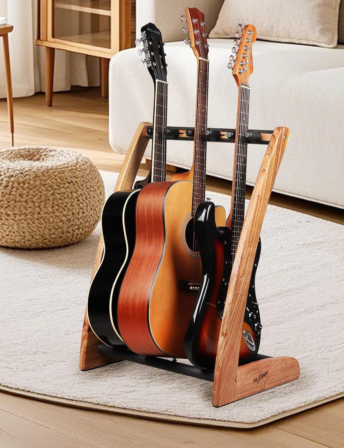 Mr.Power Universal Multi Purpose Guitar Stand Rack with Light, Adjustable Guitar Holder with Soft-Padded Protect for Eectric Guitar Bass, Acoustic Folk Classical Guitar, Banjo, Mandolin, Guitar Case (3 Holder)