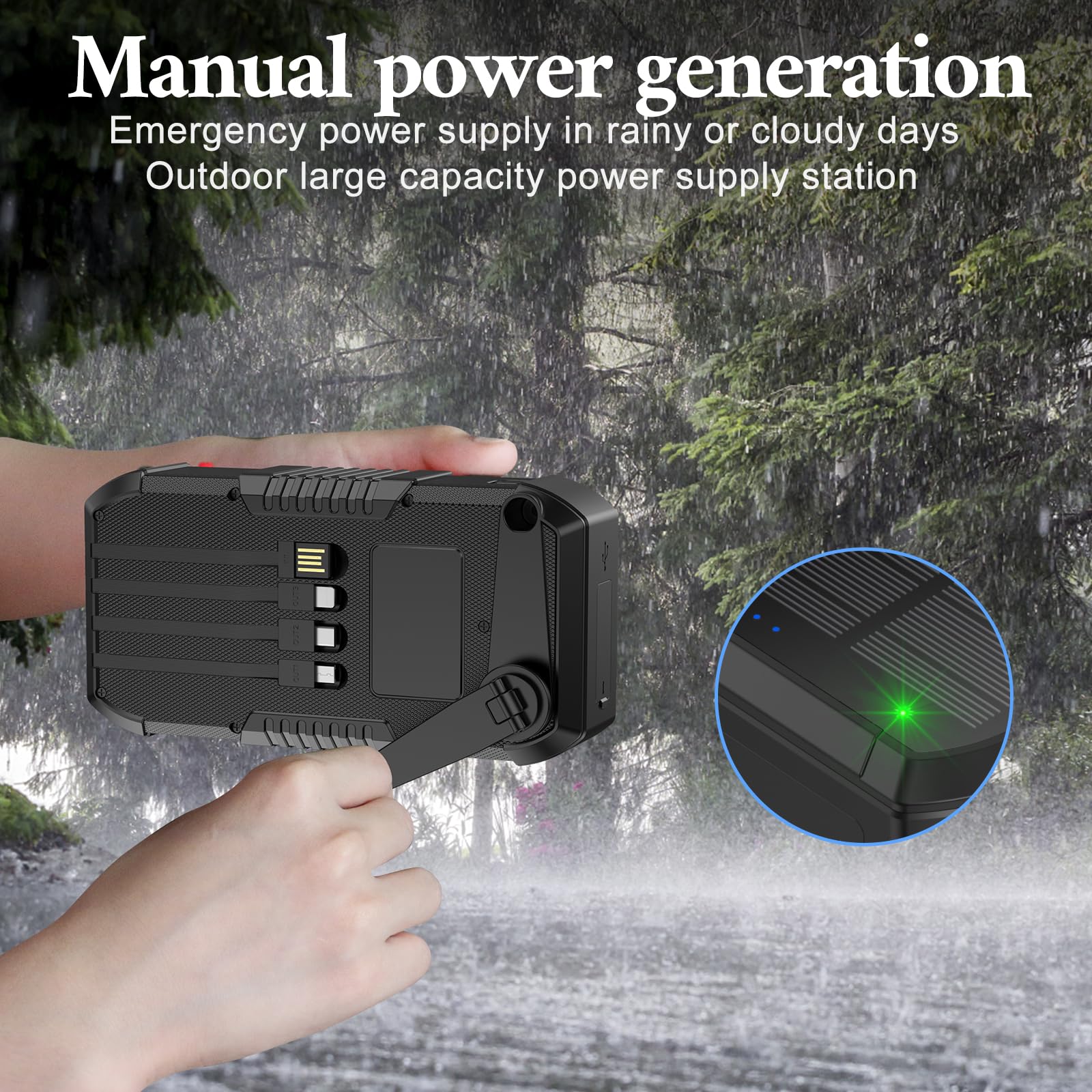 Solar Power Bank 66800mAh Handkurbel 22.5W USB-C Schnellladung 6 Ausgänge & 4 Eingänge SOS Stroboskop Kompass für Camping Wandern Reisen (Schwarz)