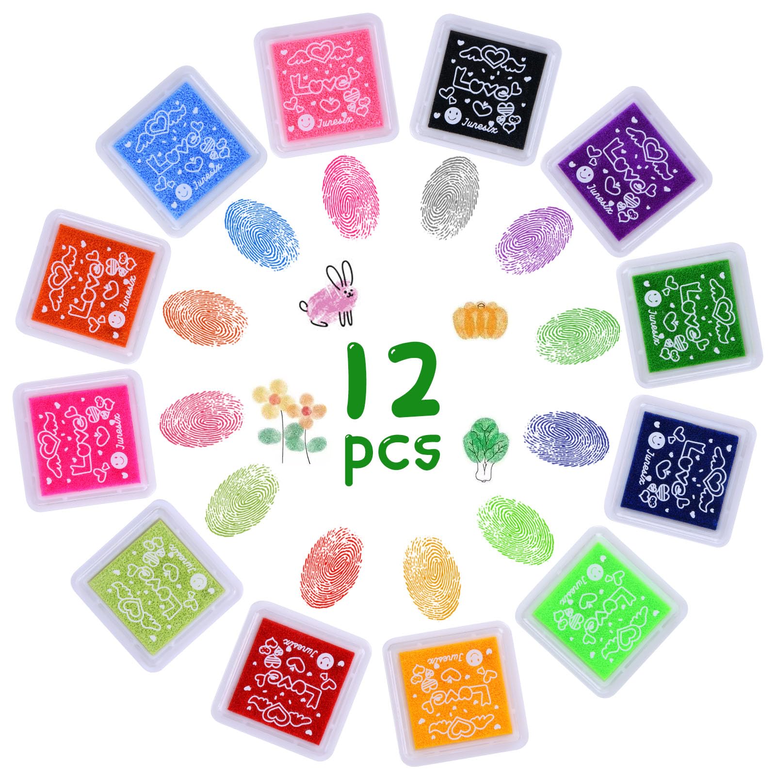 Vicloon Mini Craft InkStamp Set - 12pcs Rainbow Fingerprint Stamp Pad, perfect for Card Making, Rubber Stamps & Fabric