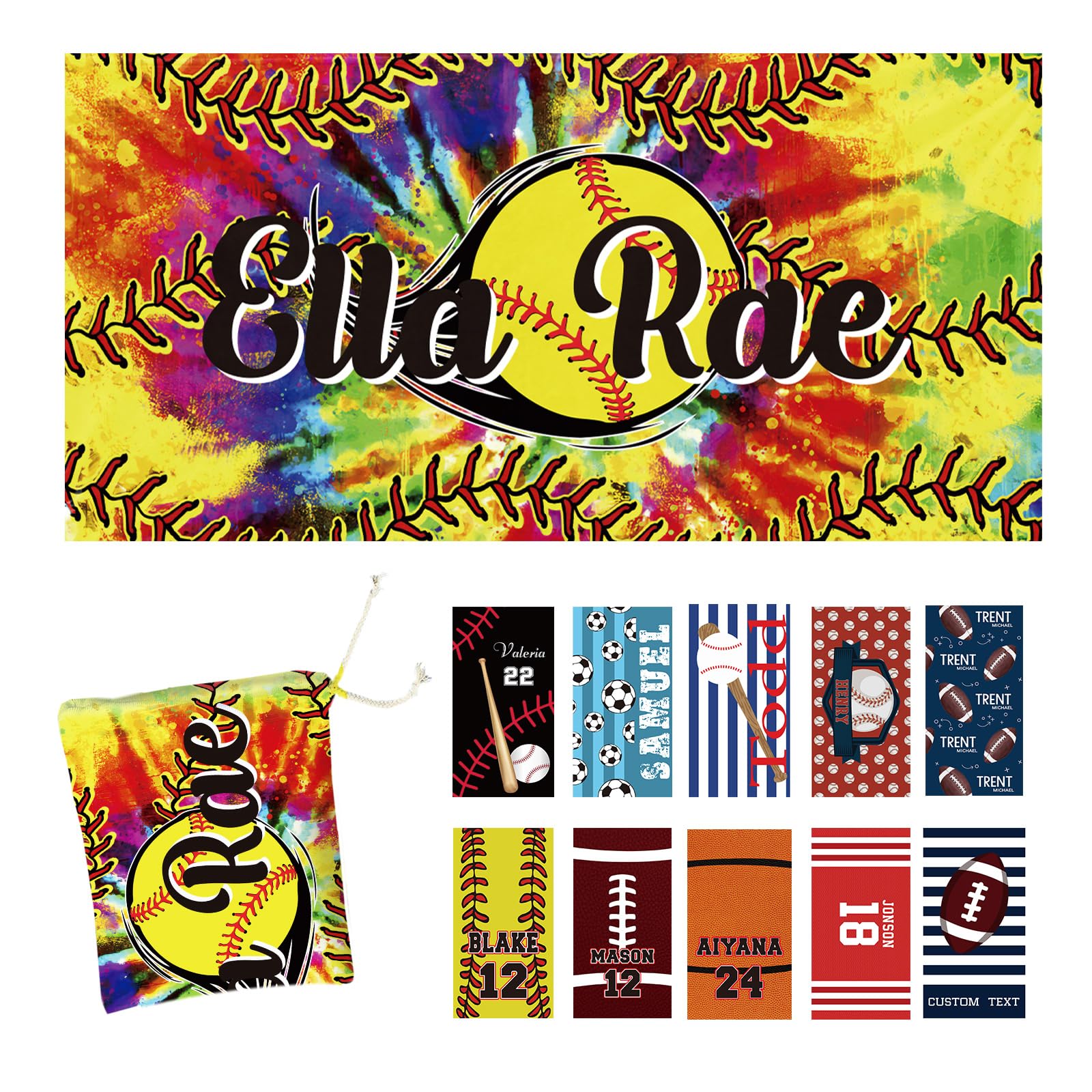 Duckbe Custom Beach Towel with Bag, Personalized Large Softball Beach Towels for Kids Adults Boys Men, Absorbent Quick Dry Sports Towel for Swimming Pool