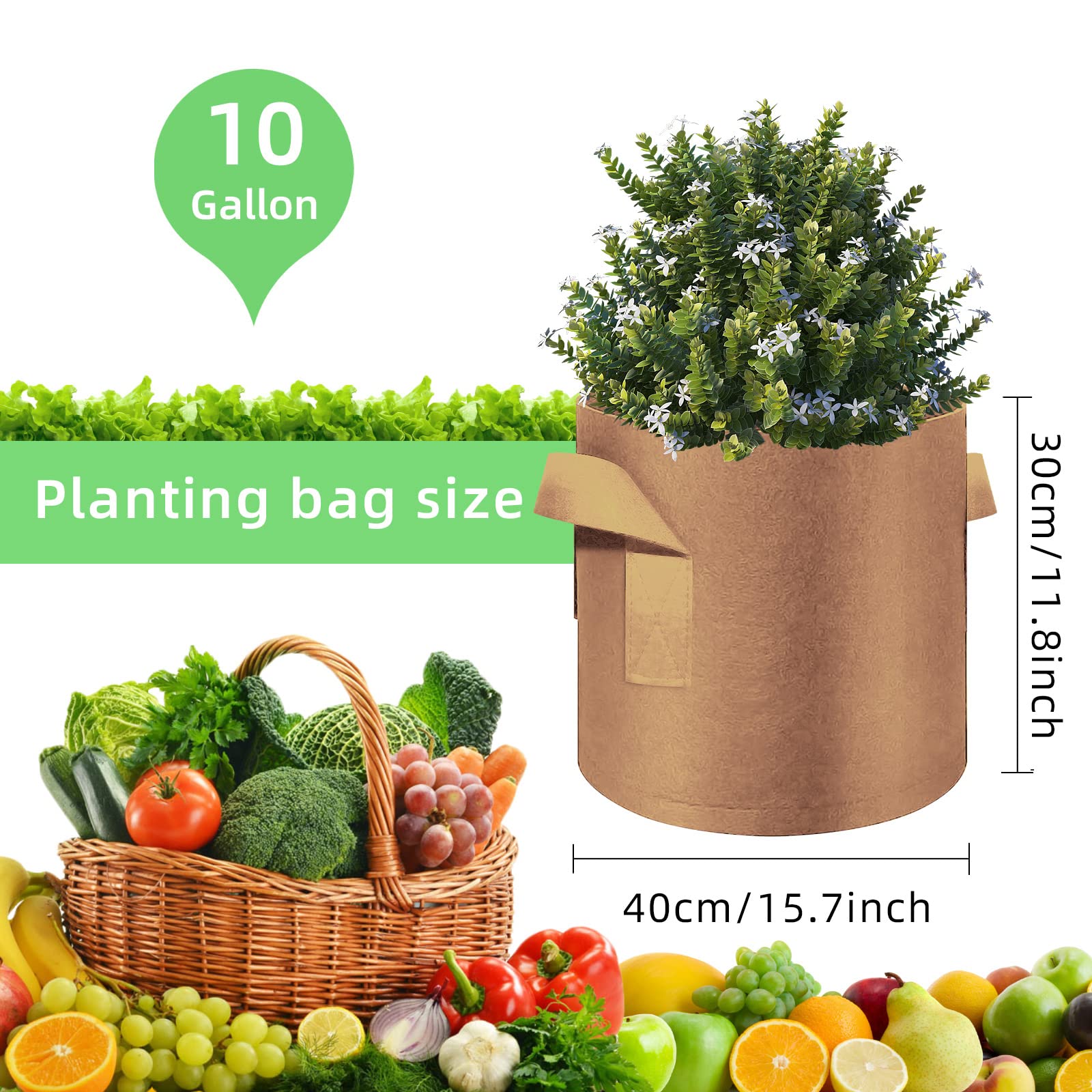 Lot de 30 sacs de culture en tissu non tissé avec poignées, 30 litres, pots de fleurs en tissu non tissé pour légumes, fleurs, pommes de terre (marron)