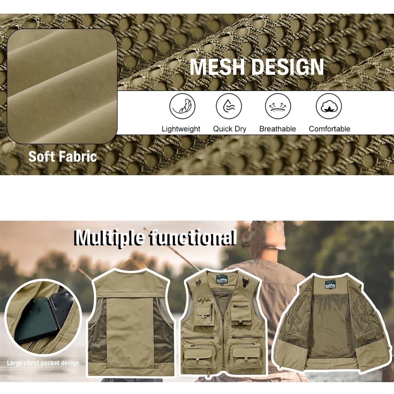 CLSQLXYJZC Gilet Multitasche In Rete Traspirante Da Uomo, Gilet Multitasche In Rete Traspirante Per Esterni Lavoro Fotografia Viaggi Escursionismo, Senza Maniche Con Scollo V Lavoro Campeggio
