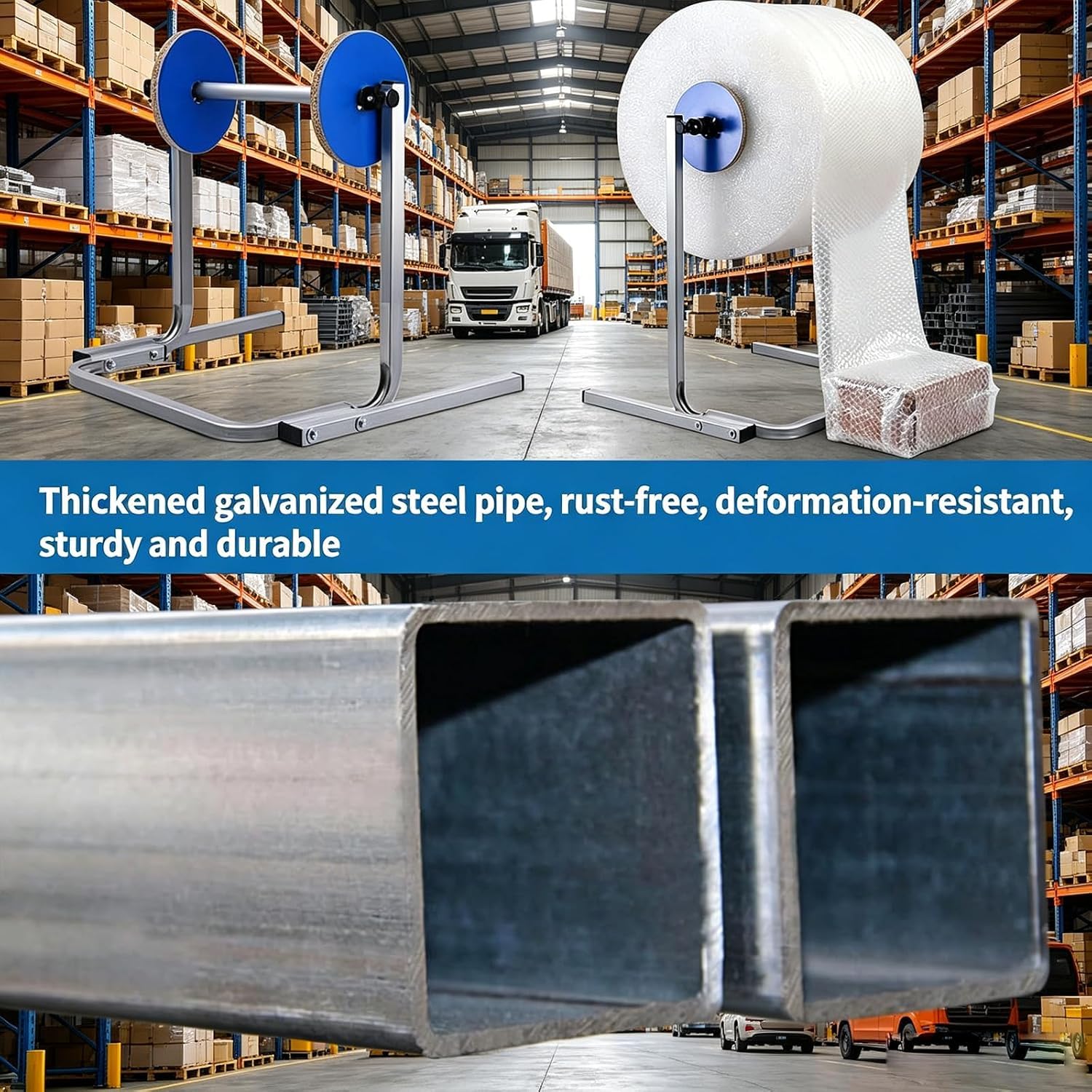 Dispenser per Rotolo di Pluriball, Supporto Manuale per Pluriball in Schiuma, Facile Sostituzione della Pellicola, Acciaio Zincato Rinforzato, Adatto A Pellicole Larghe 50cm