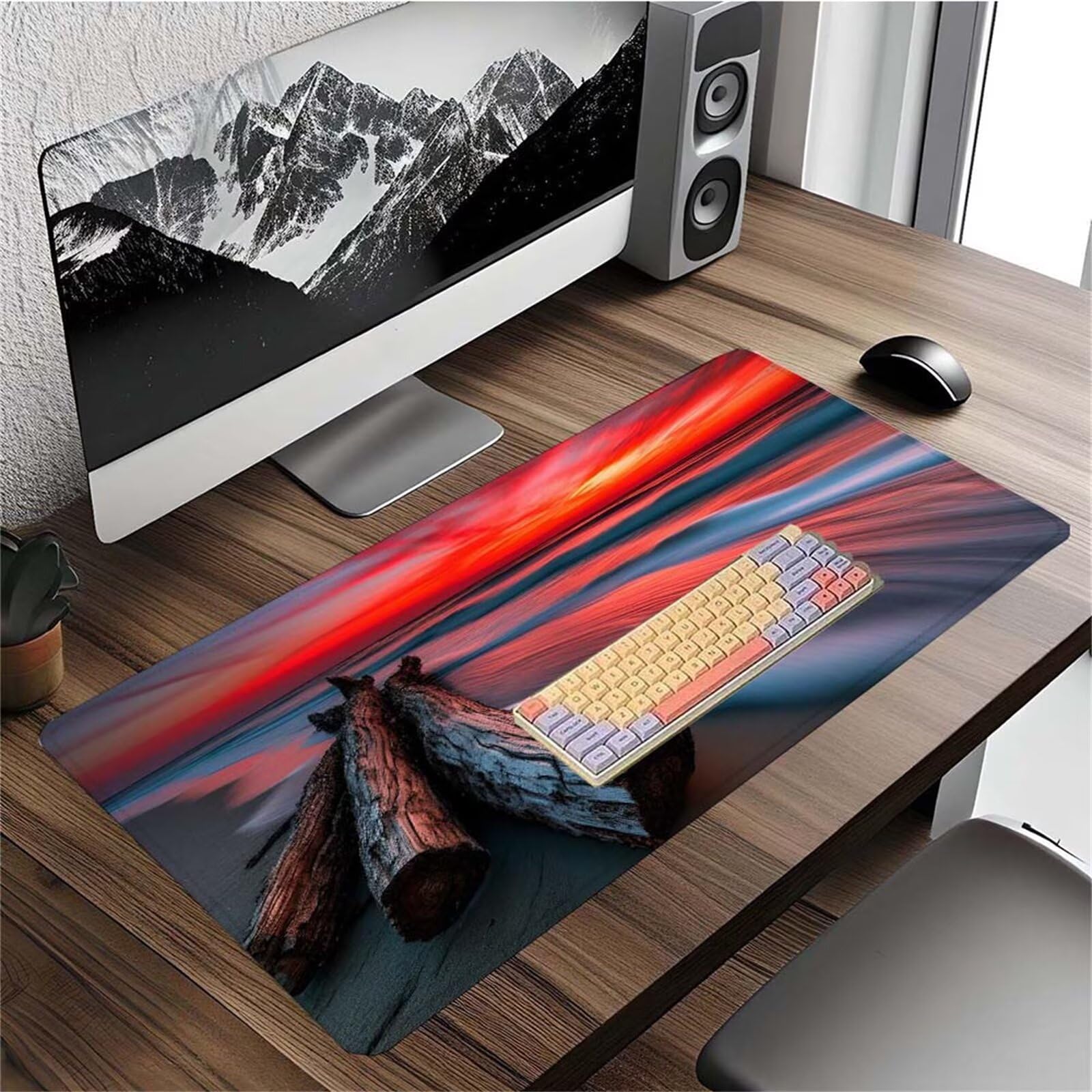 Alfombrilla Ratón Atardecer Playa Alfombrilla Ratón XXL 1400x600x3mm Mouse Pad Resiste Salpicaduras, Extendida de Gran Tamaño con Bordes Cosidos, Mejora la Precisión y la Velocidad, Duradera y-335