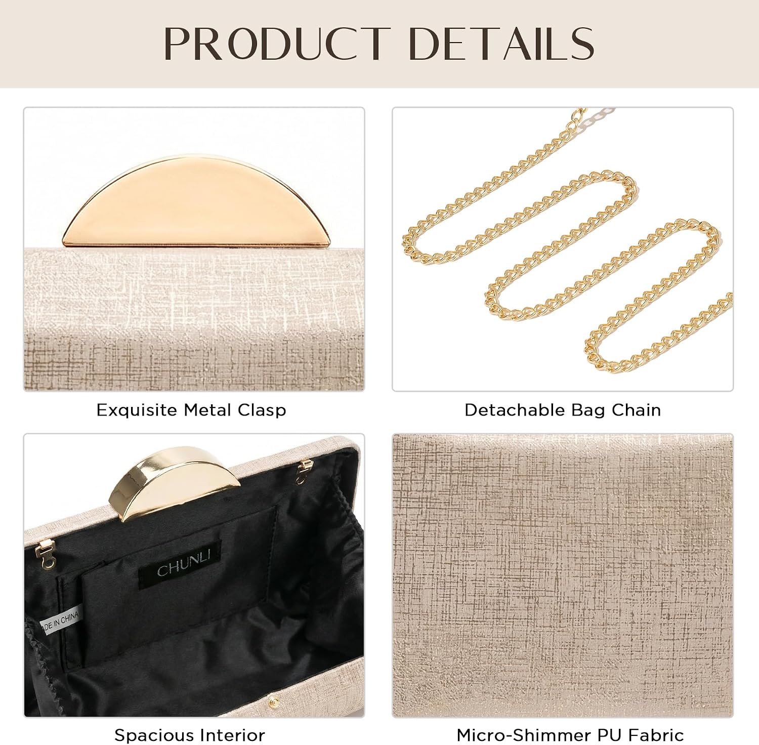 CHUNLI Clutch Purses for Women, Evening Handbags Crossbody Bag with Chain, Sparkly Clutchs for Formal Cocktail Prom Party