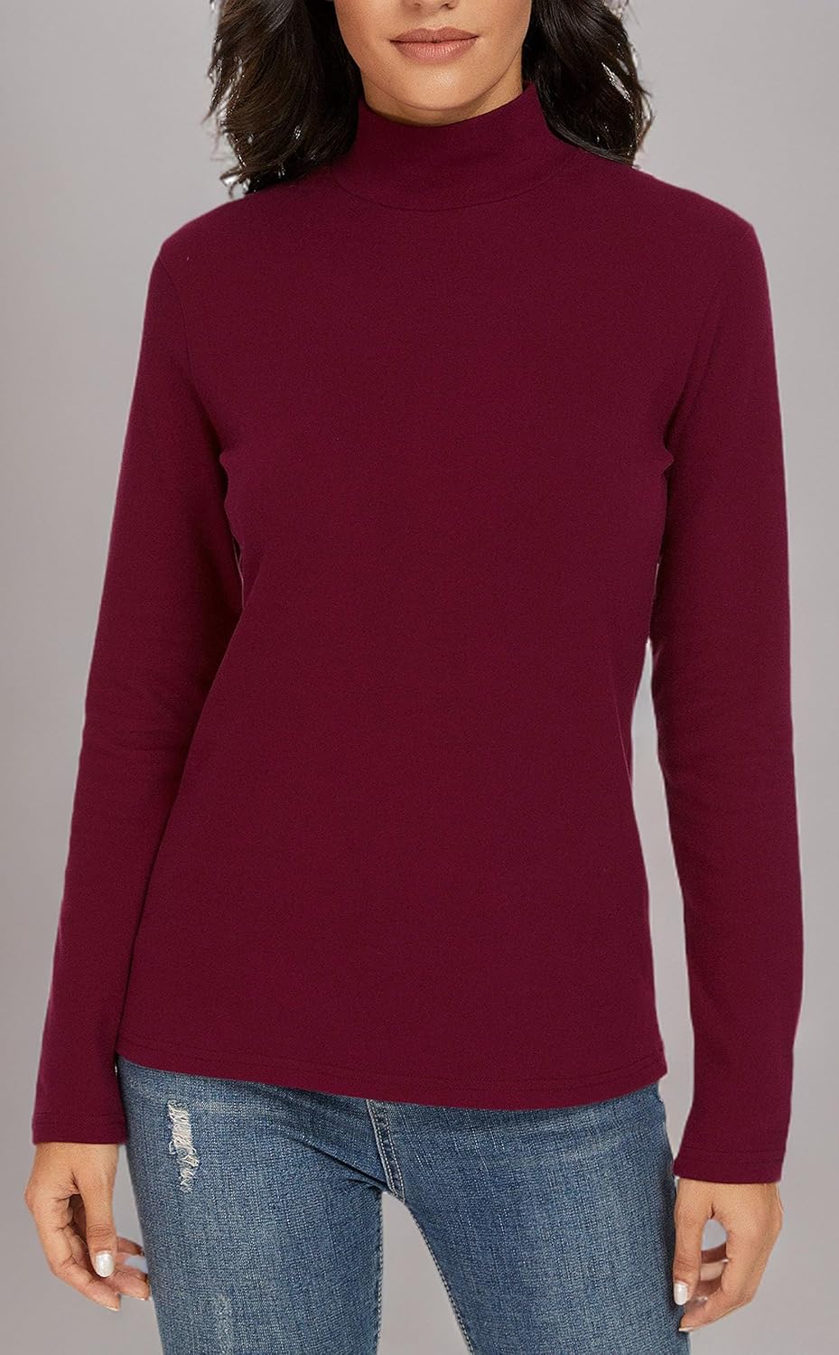 Women's Mock Turtleneck Cotton Long Sleeve Layering T Shirt Tops - Image 6