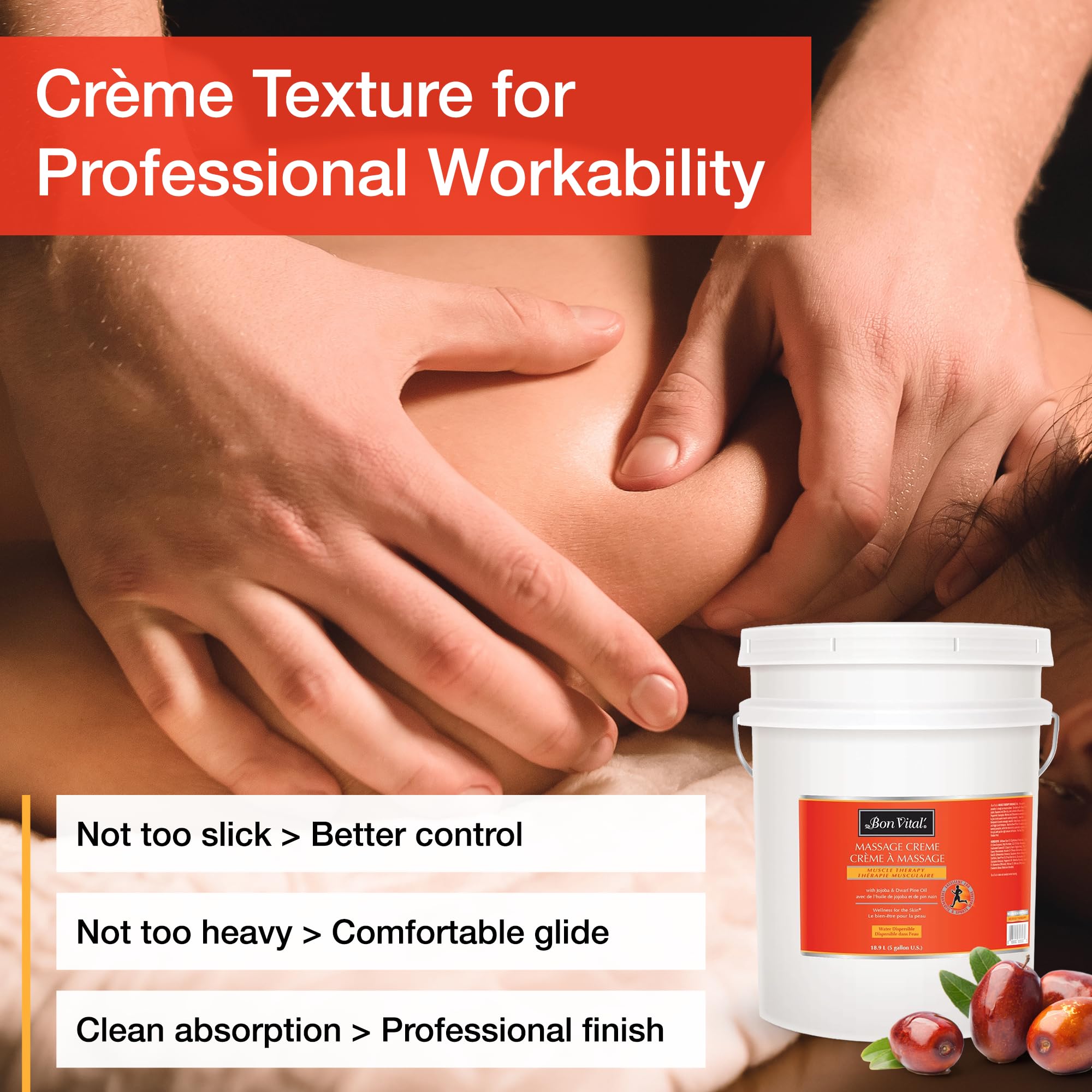 Bon Vital Naturale - Crema de masaje hecha con ingredientes naturales para un masaje respetuoso con la tierra y relajante, crema de masaje corporal completo, hidratante diario para todo el día, piel suave y lisa, 5 Gallon, 1