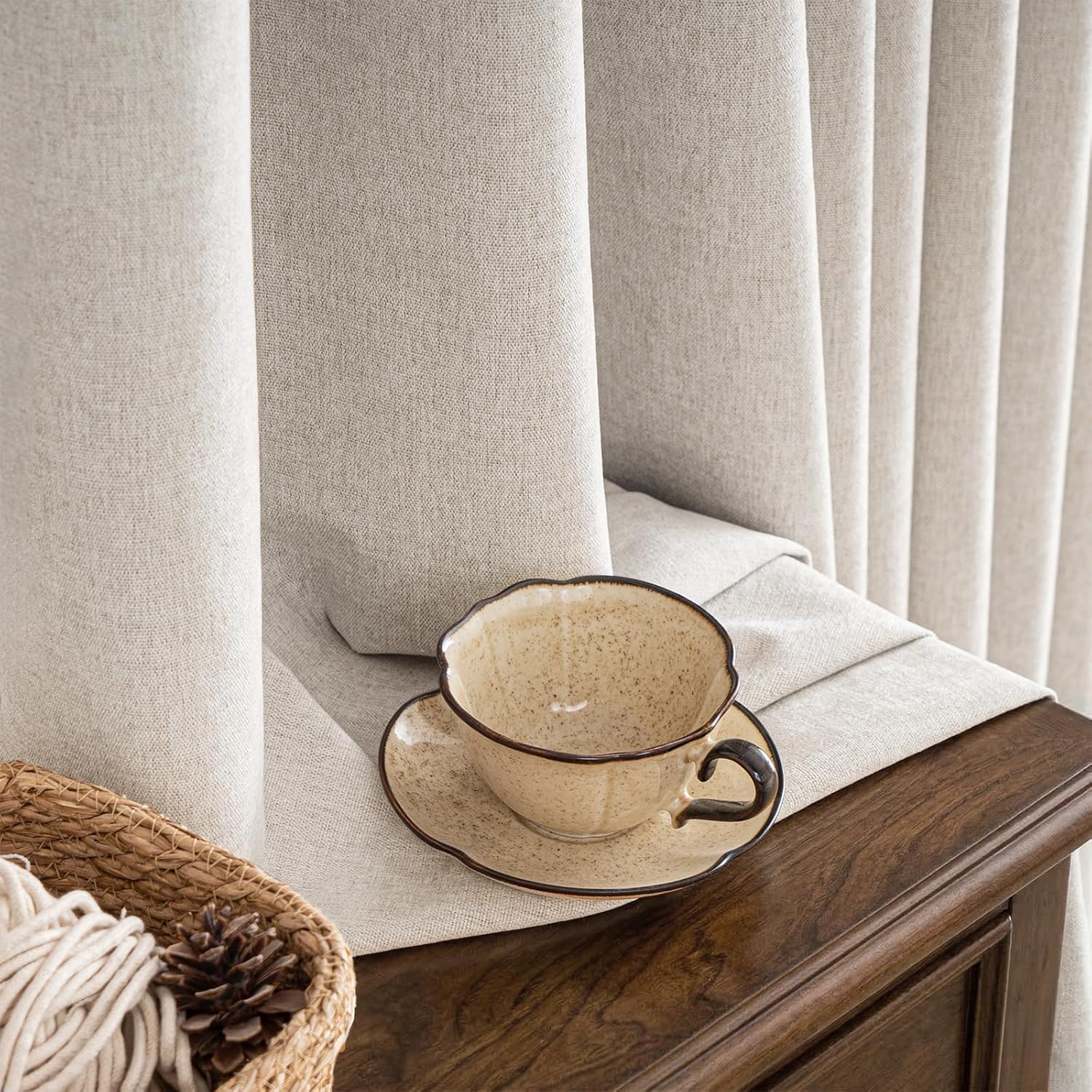 100% Blackout Curtains for Bedroom, Luxury Chenille Thermal Insulated Drapes for Living Room, Energy Saving Room Darkening 84 Inch Long Curtains, Grommet Top, 2 Panels, 52" W x 84" L, Beige