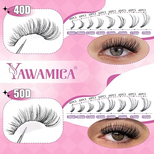 Miniatura 6 de Kit de extensiones de pestañas individuales, 680 unidades, de 0.31 a 0.70 pulgadas, mezcla de racimos de pestañas 40D 50D, con unión de pestañas,