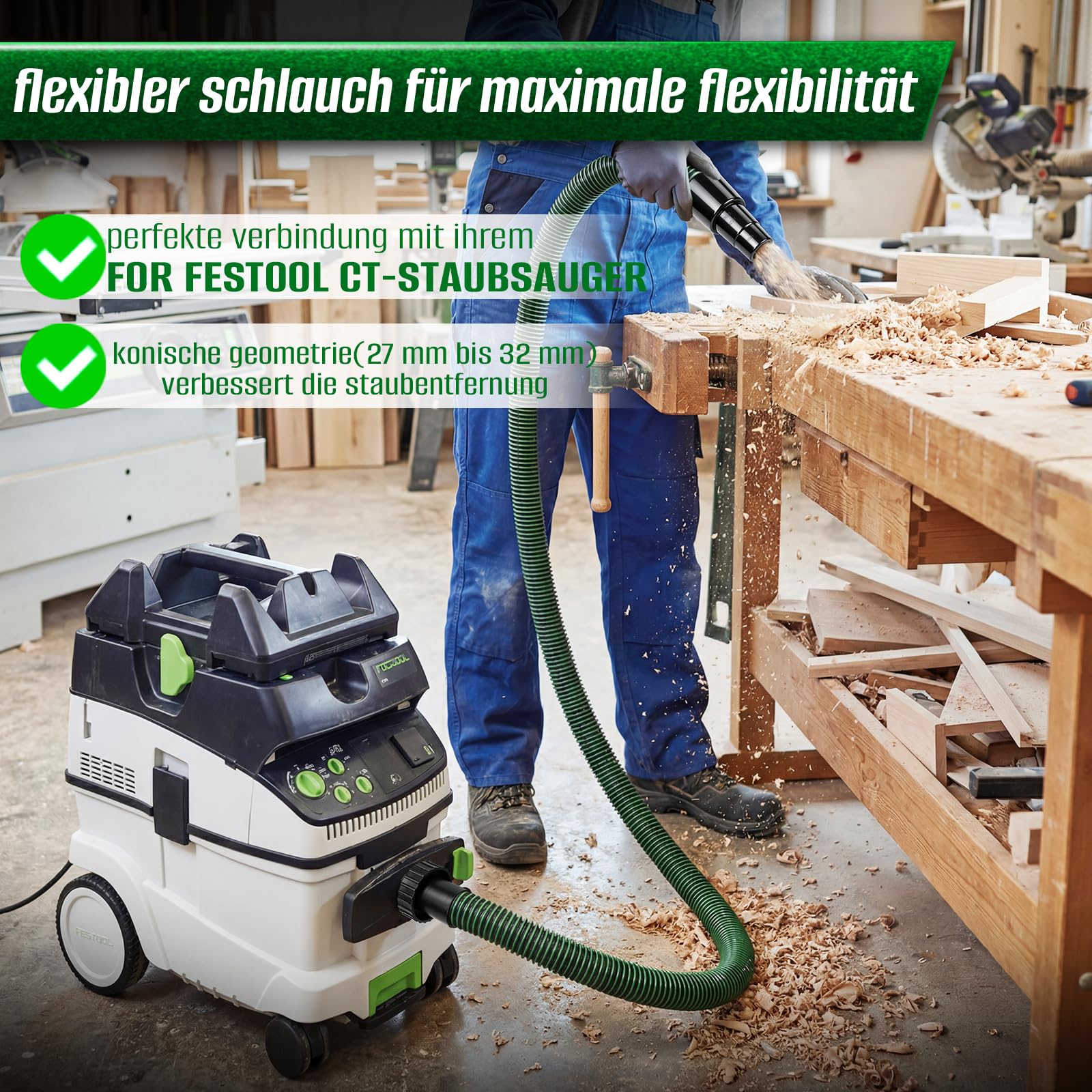 Tuyau d'aspirateur universel – Tuyau haute performance EVA/PE de 3,5 m/5 m – Idéal pour le jardin, l'atelier et les aspirateurs eau et poussière (5 m)