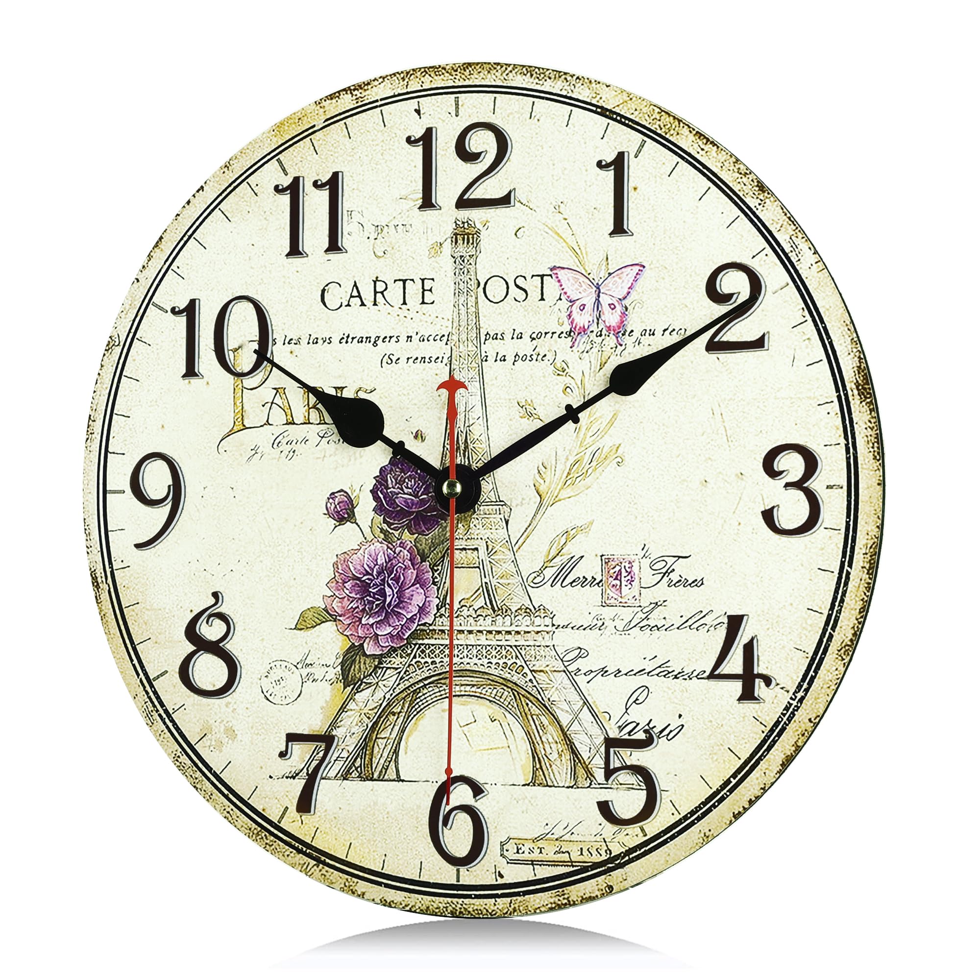 Amazon.co.jp: Lafocuse 木製 パリ エッフェル塔 壁掛け時計 静音